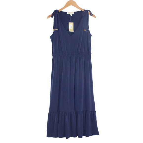 MICHAEL KORS v-Neck Sleeveless Tea Length Shift Navy Blue Dress - Medium - Picture 2 of 5